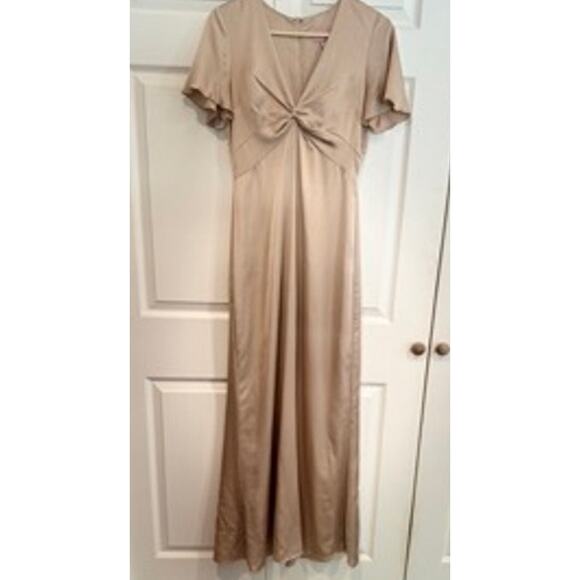 Show Me Your Mumu Satin Twist Front Maxi Dress Short Sleeve Champagne XS - Picture 4 of 10